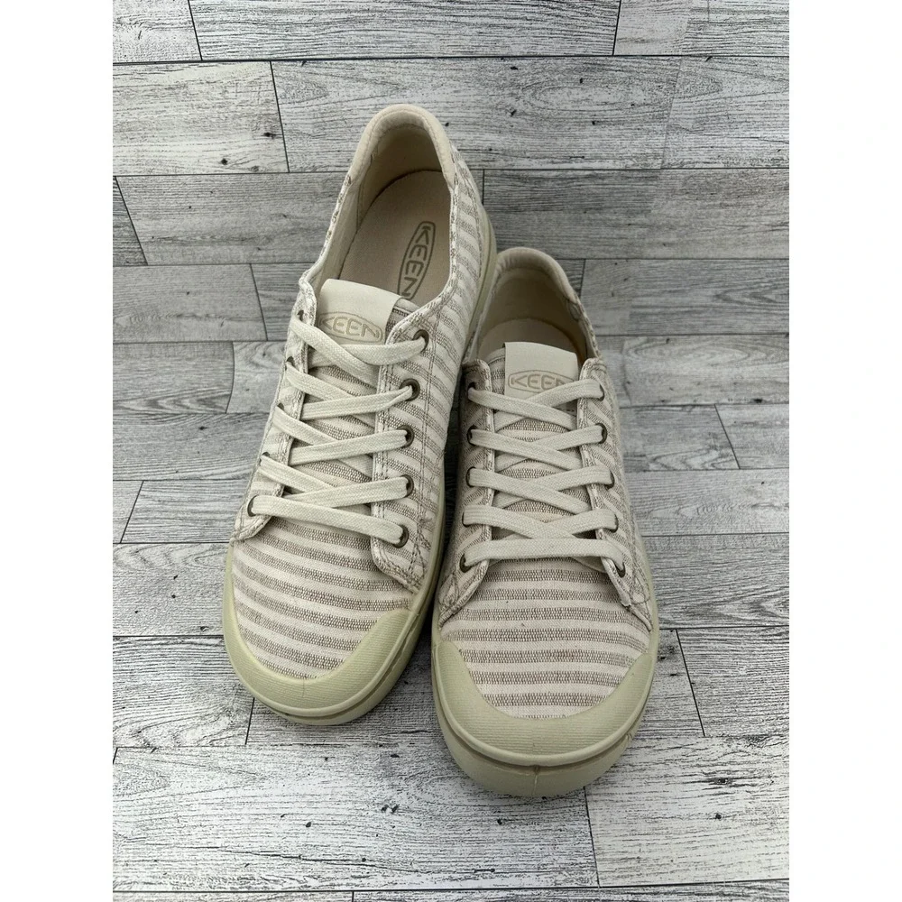 KEEN Women's Casual Striped Canvas Lace Up Sneakers Beige Tan Size 10‎